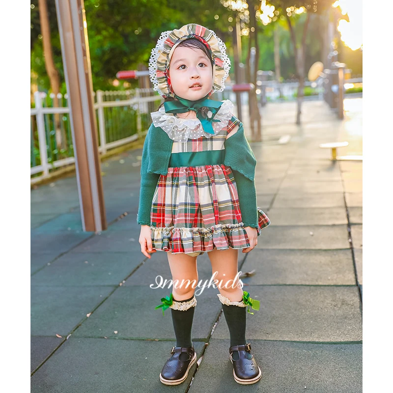 Новое зеленое вязаное платье испанской академии для девочек кардиганы комплект