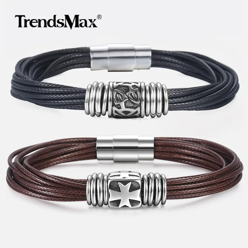 

Unique Handmade Stainless Steel Leather Bracelet Multilayer Braided Magnetic Buckle Bangle for Men Gift Jewelry DLBM29