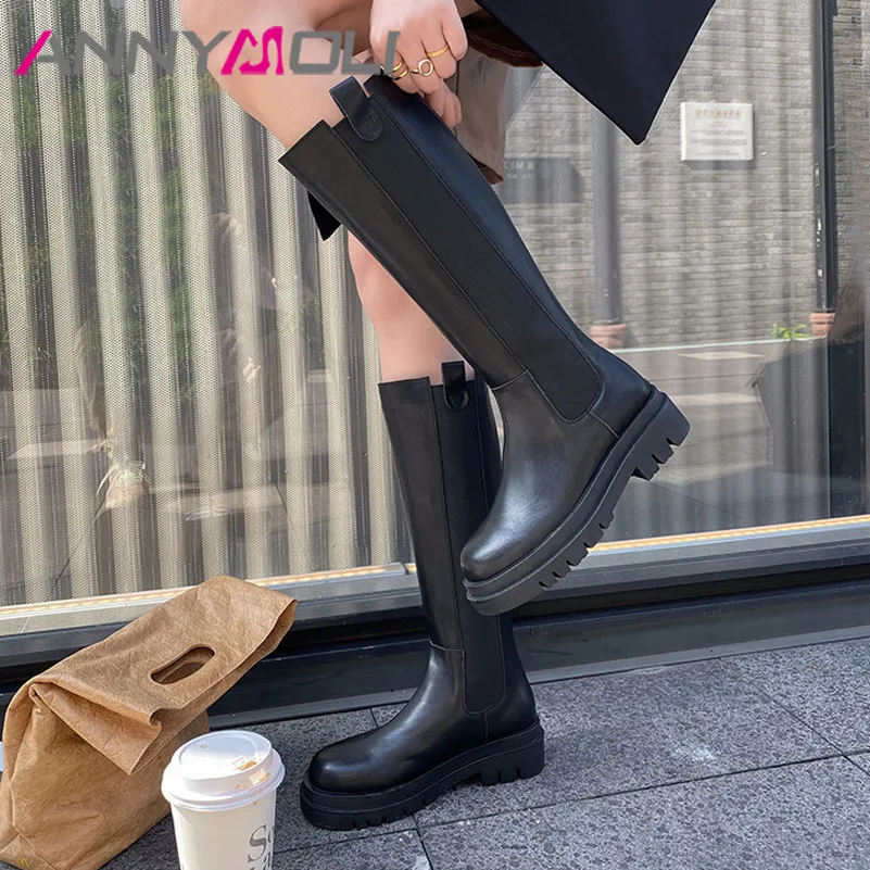 

Сапоги женские из натуральной кожи ANNYMOLI, на среднем каблуке, на молнии