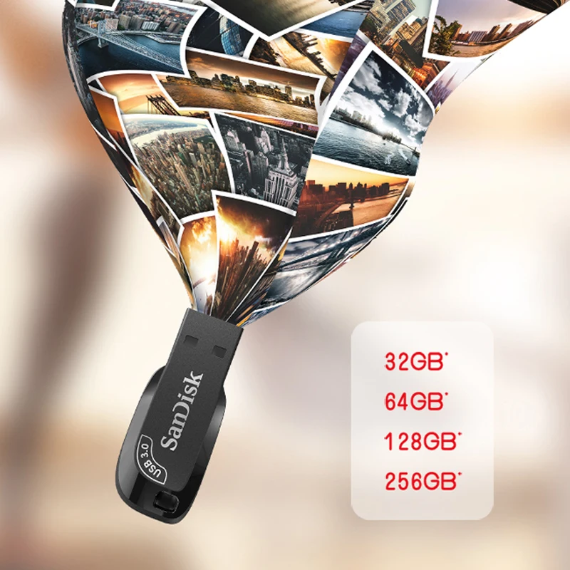 Флеш-Диск SanDisk USB 3 0 мини-флешка на 128 ГБ 64 32 с черным ремешком карта памяти для