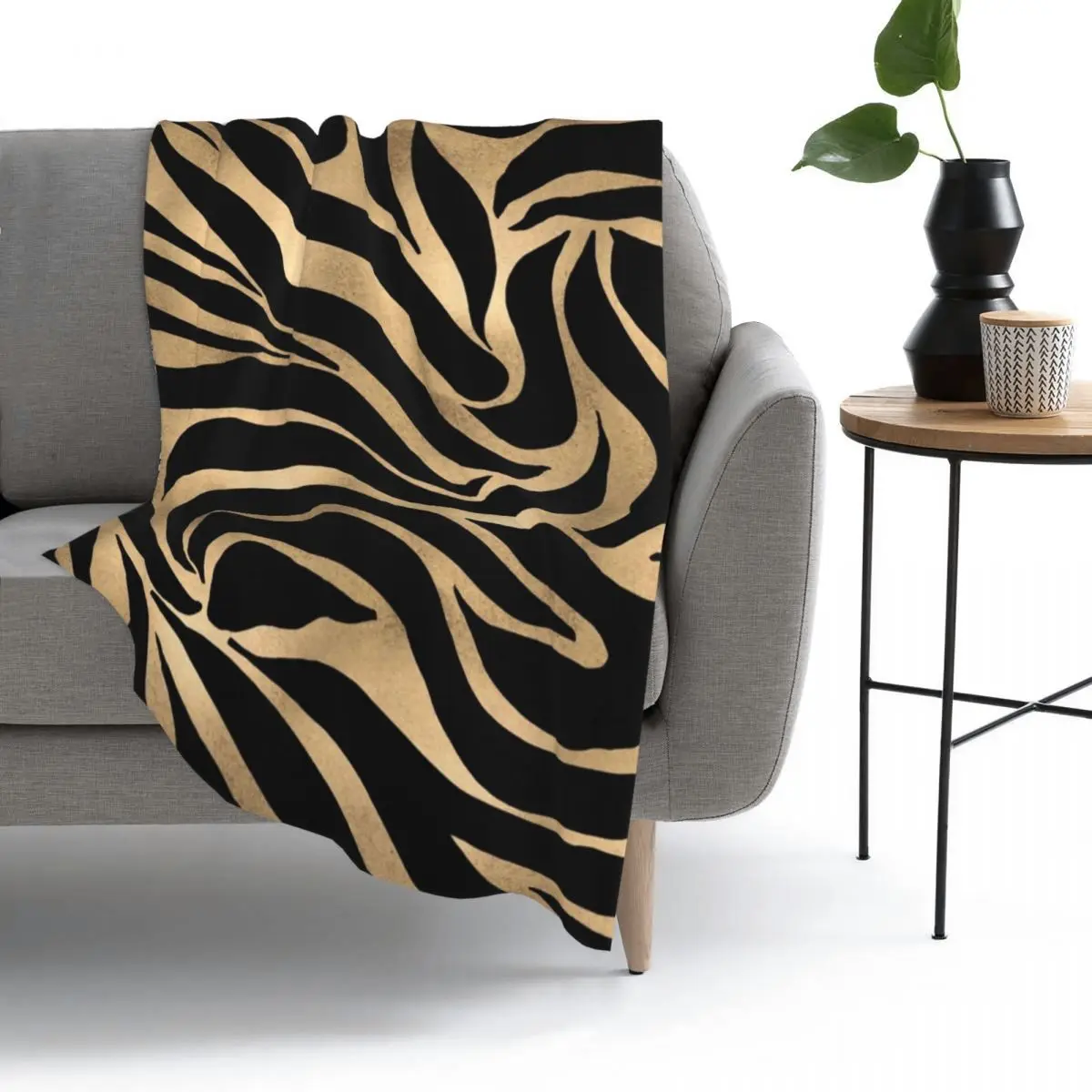 

Metallic Gold Zebra Black Animal Print Throw Blanket Bed Blanket Softblanket flannel Cozy bedding On Home travel Adult child