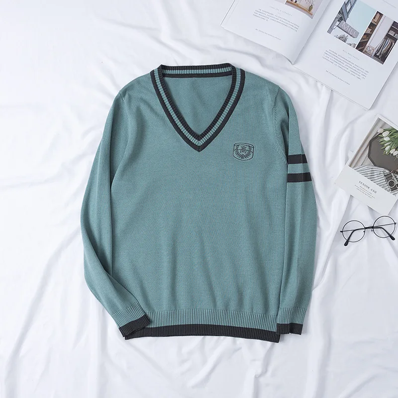 

New Japanese Campus Pullover Long Sleeve Man And Women Students Uniform Sweater Knitted Jk Girls Boy High School Clothes V-neck