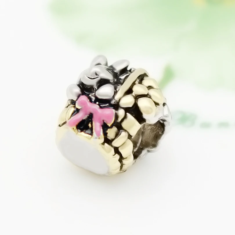 Бесплатная доставка золотистый милый кролик пасхальный Шарм Бусина Подходит Для