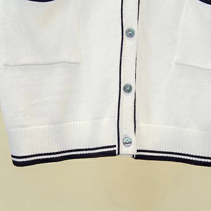 Черный белый однобортный вязаный кардиган осенний элегантный классический