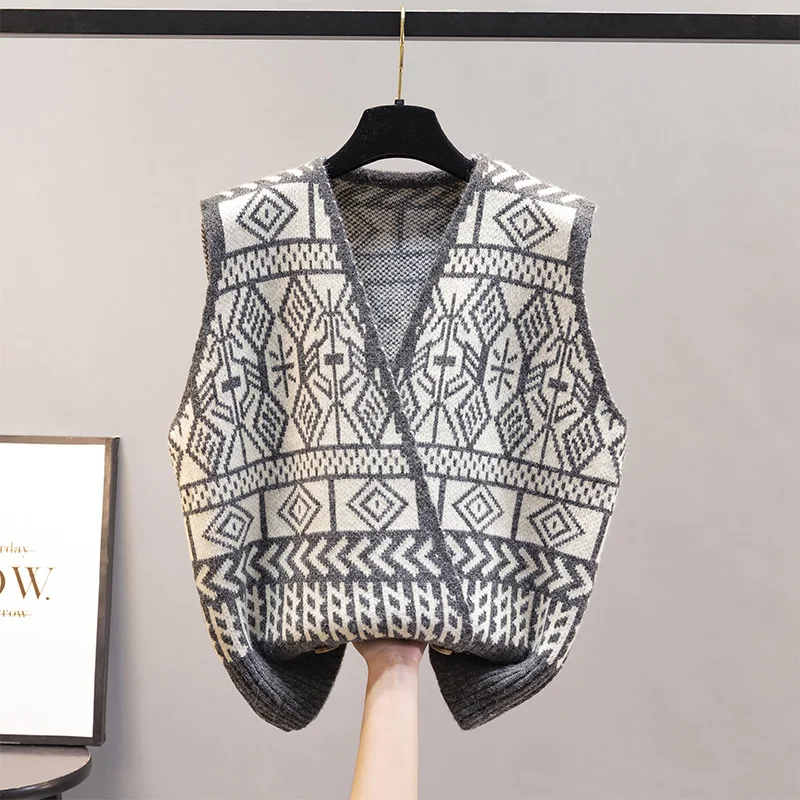 

Knitted Vest Sweater Korean Women Casual Vintage Boho Wool Knit Vest Top Sleeveless Cardigan Vest Autumn Winter Waistcoat Female
