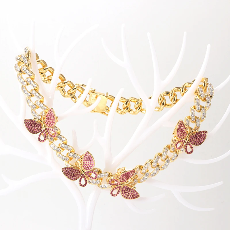 

Hip Hop Zircon Butterfly Necklace 210327-55