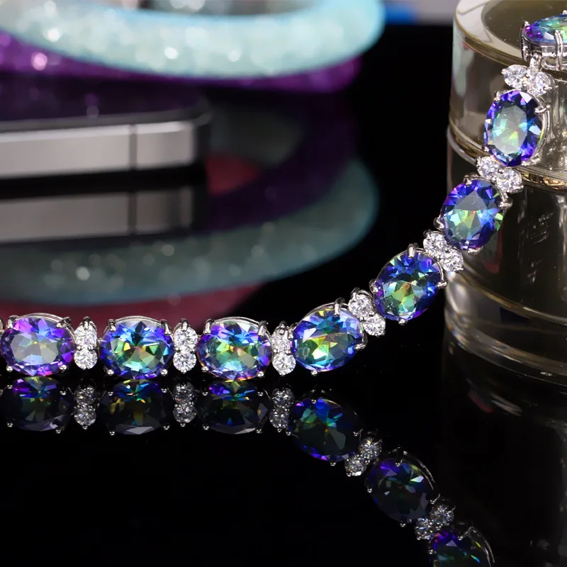 Браслет Wong Rain Boho из 100% серебра 925 пробы с мистическим радужным топазом