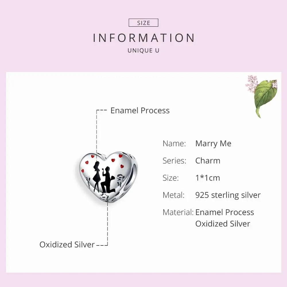 

Marry Me Heart Enamel Charm for Women Original Silver Bracelet 925 Sterling Silver Jewelry Anniversary Gifts
