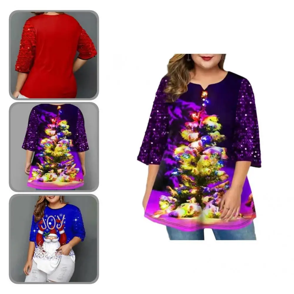 

Стильная Женская туника с блестками и принтом рождественской елки, Женский Топ для повседневной носки, пуловер, футболка, Женский Топ