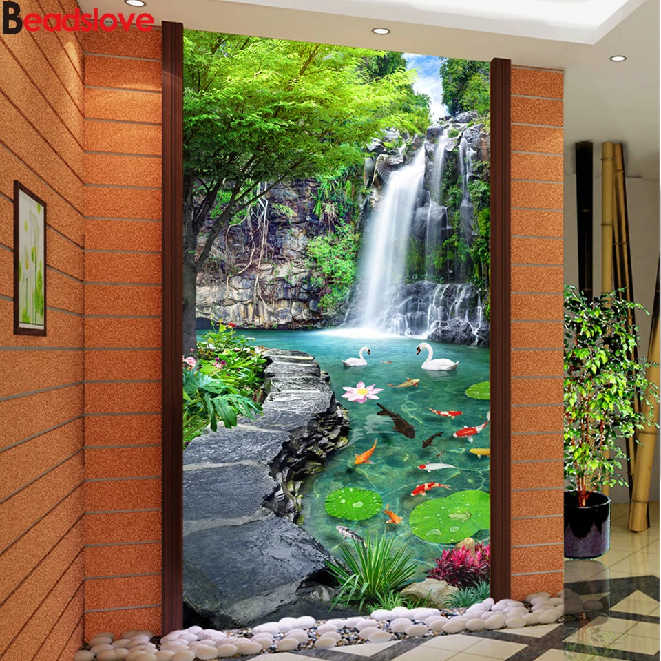 

DIY Diamond Embroidery,5d Round Diamond Water and wealth, landscape Full rhinestone Diamond painting cross stitch wall art