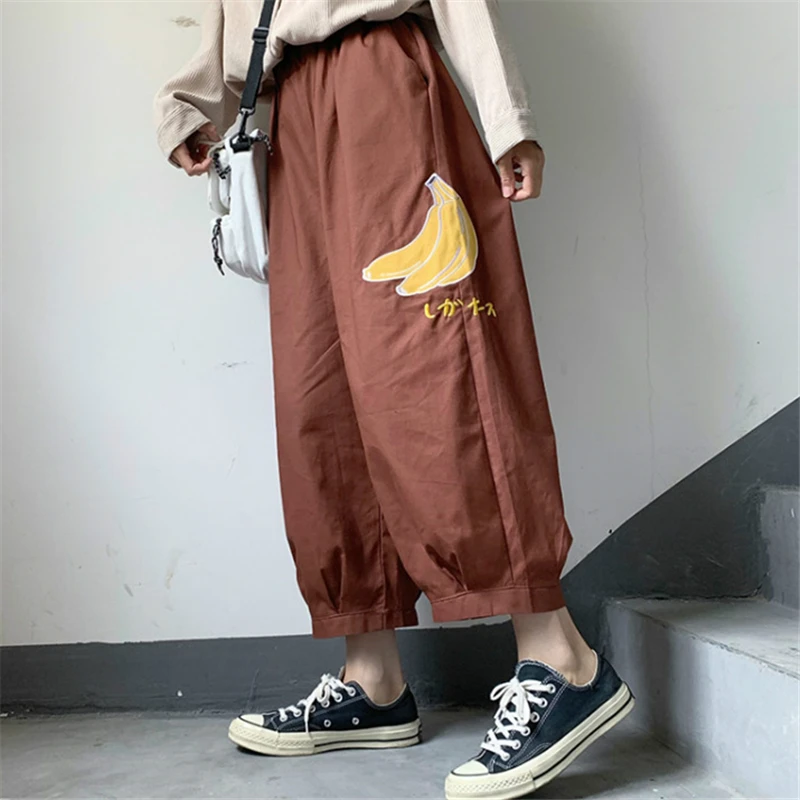 

Женские хлопковые мягкие брюки для девочек в японском стиле, свободные универсальные Прямые повседневные шаровары в Корейском стиле с широ...