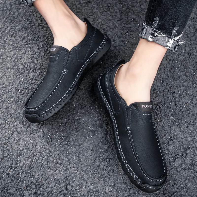 

2021 Casual Slip on Formal Loafers Genuine Leather Shoes Men Loafers Soft Cow Leather Men Casual Male Footwear Slip-on Loafers