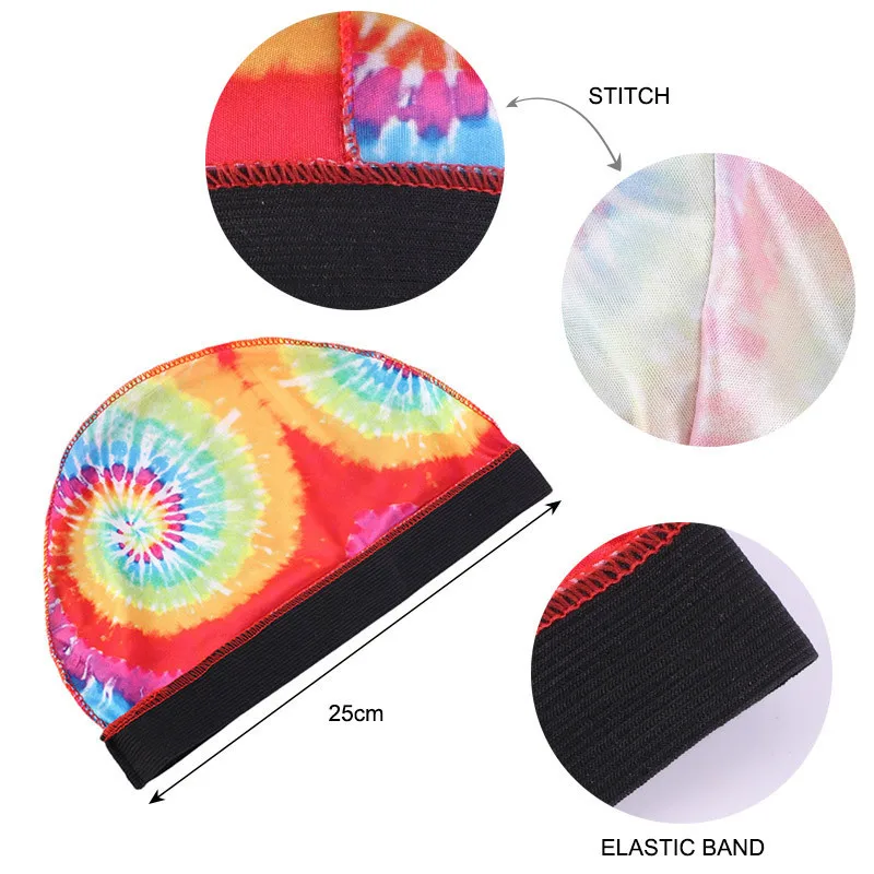 

Muslim tie-dyed Wide Bonnet Silky Dome Caps Wave Caps Headwear for women Hair Accessories