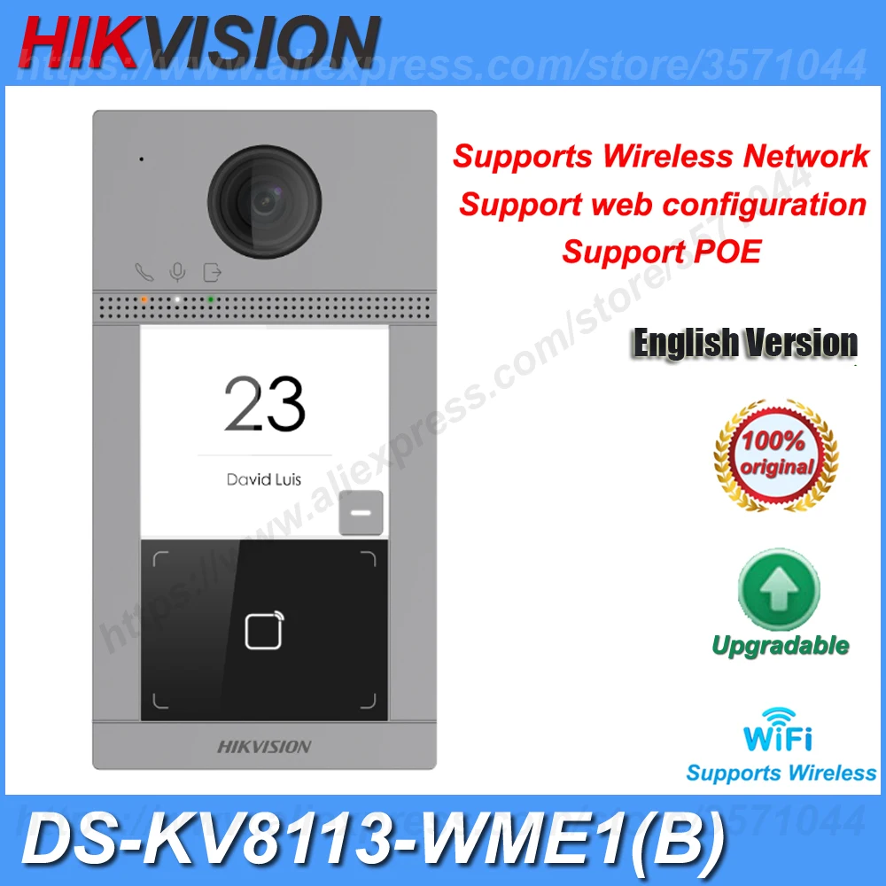 

Hikvision Video Intercom Door Bell DS-KV8113-WME1(B) Wireless Card Read PoE Power Villa Outdoor Phone Station 3 Indicators