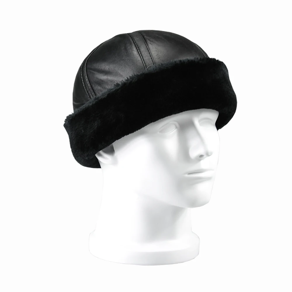 Шапка бини из натуральной кожи с искусственным мехом внутри B16|Мужские бейсболки|