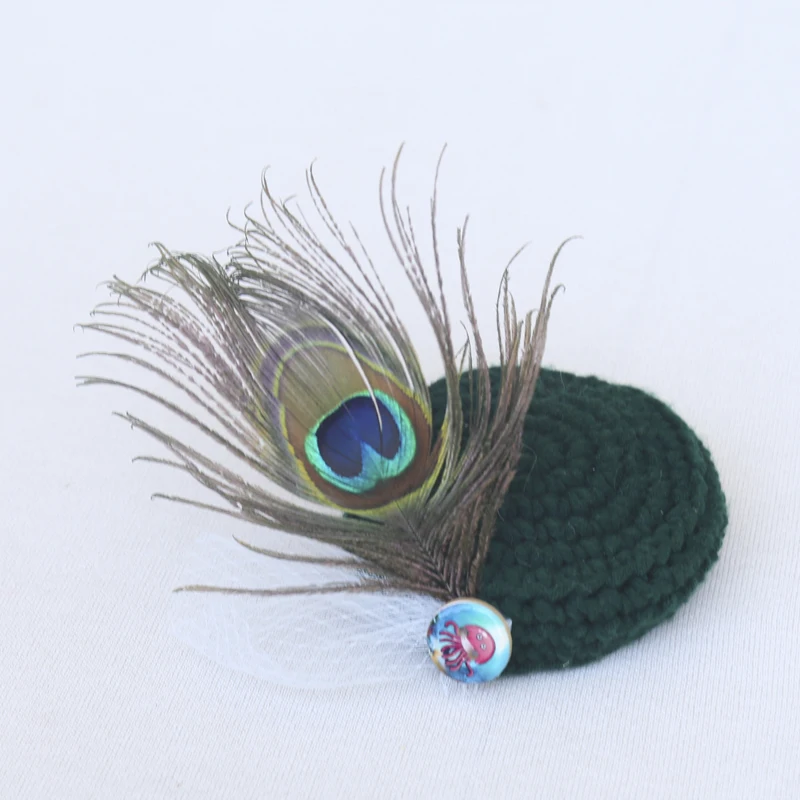 Винтажная шапка с перьями для новорожденных реквизит фотосъемки ручной вязаный