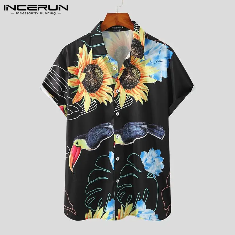 

Гавайская рубашка INCERUN мужская с принтом, дышащая уличная одежда с отложным воротником и короткими рукавами, повседневная, для отпуска, лето...