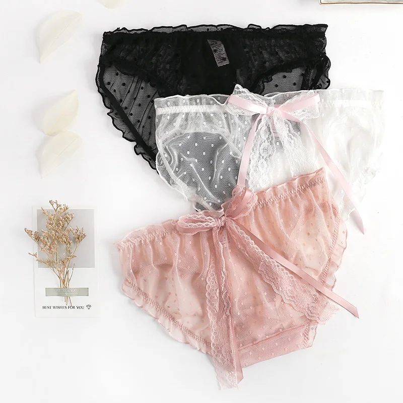 

Women's panties lace sexy underpants female casual big bow underwear ladies transparent lingerie briefs women intimates