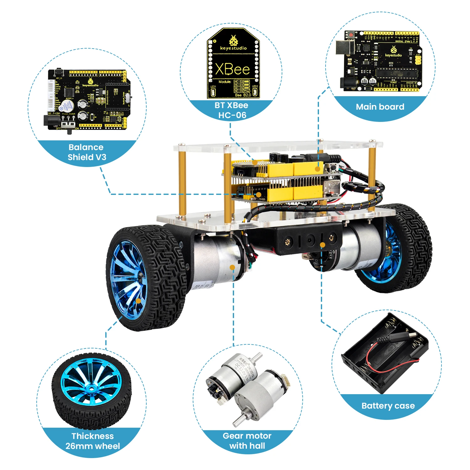 Набор для сборки робота-машинки со сбалансированной системой Keyestudio для Arduino, электронный DIY-набор STEM-игрушек для детей.