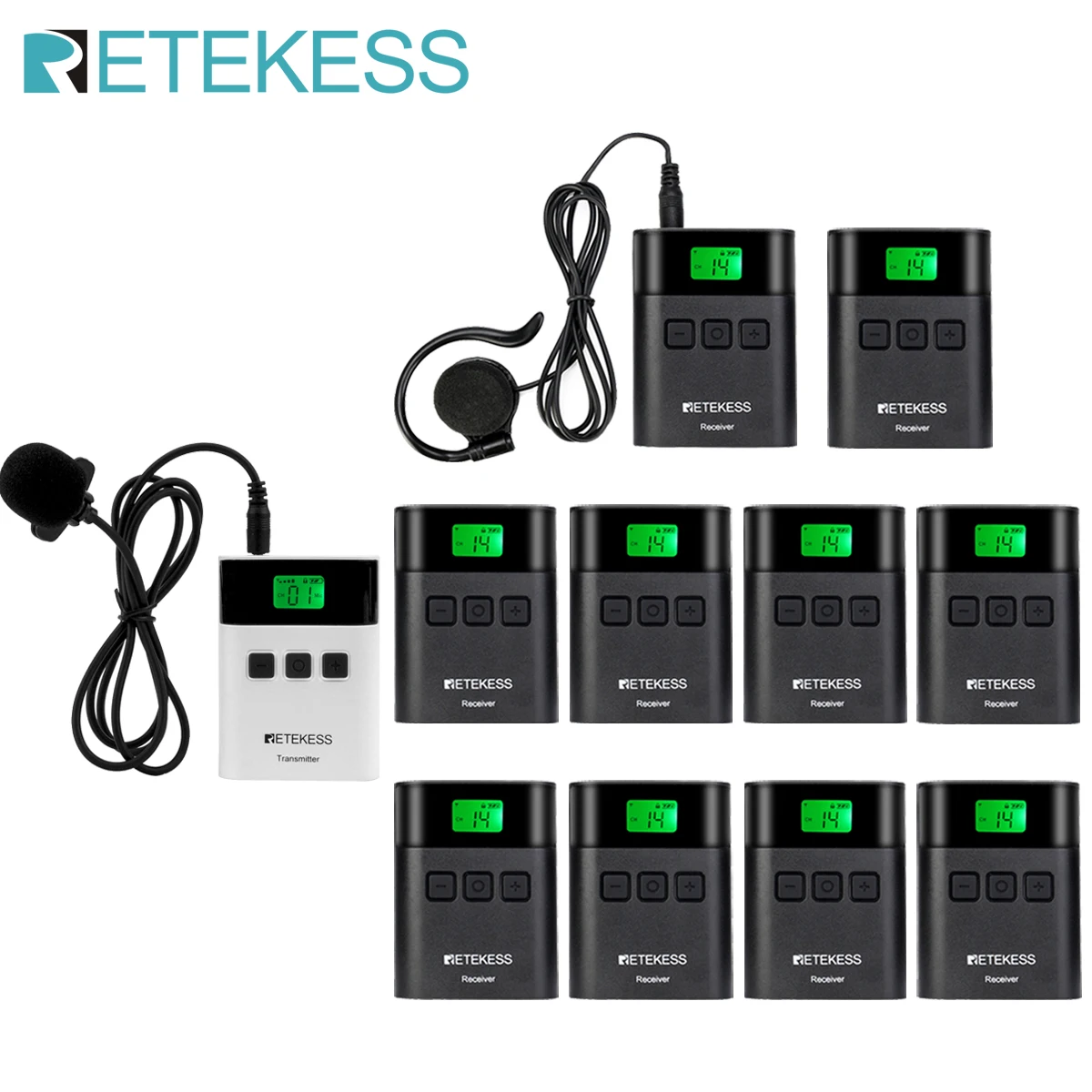 

RETEKESS TT122 Audio Guide Tour Guide System Wireless Transmitter+10Receiver For Church Museum Factory Training Business Meeting