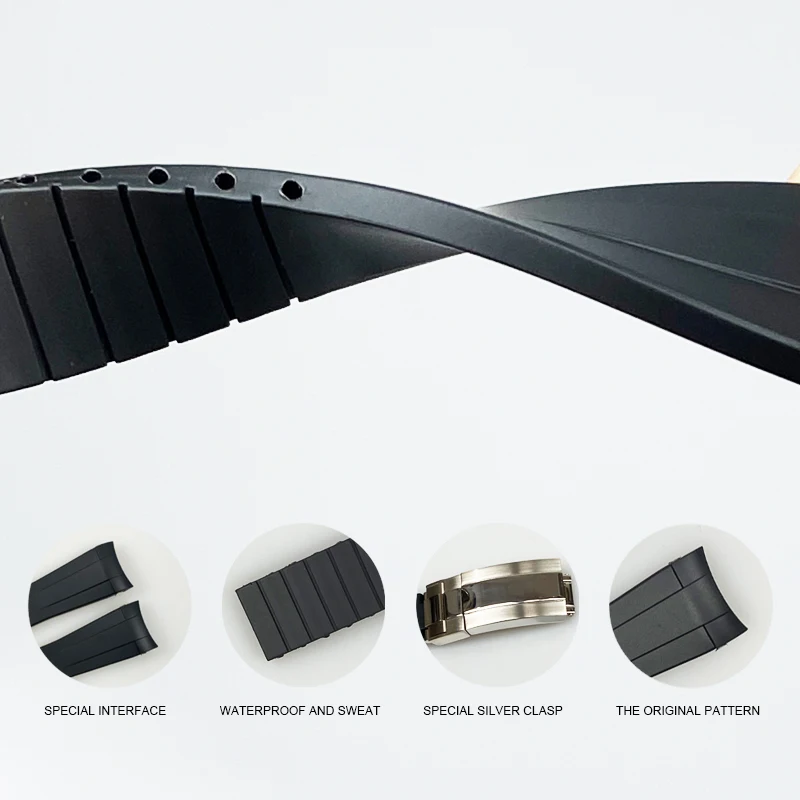 Rubber Silicone Watchband for Rolex Role Submariner Daytona DEEPSEA Oysterflex 20mm 21mm Black Watch Strap Men Bracelets