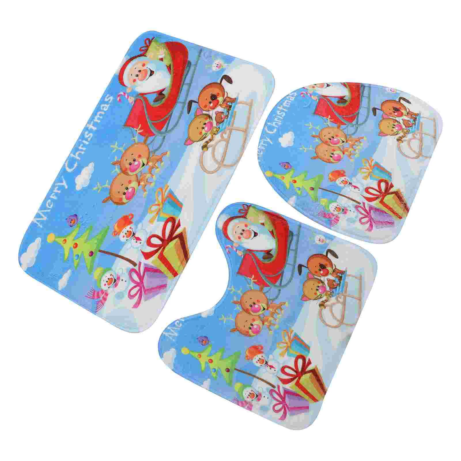 

3pcs Christmas Bathroom Decorations Funny Toilet Seat Cover and Rug Set