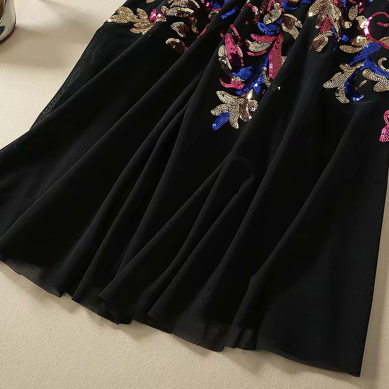 

VERDEJULIAY European Vintage Shining Luxury Sequin A-Line Party Dresses Women 2020 Spring New Sleeveless Ankle-Length Long Dress