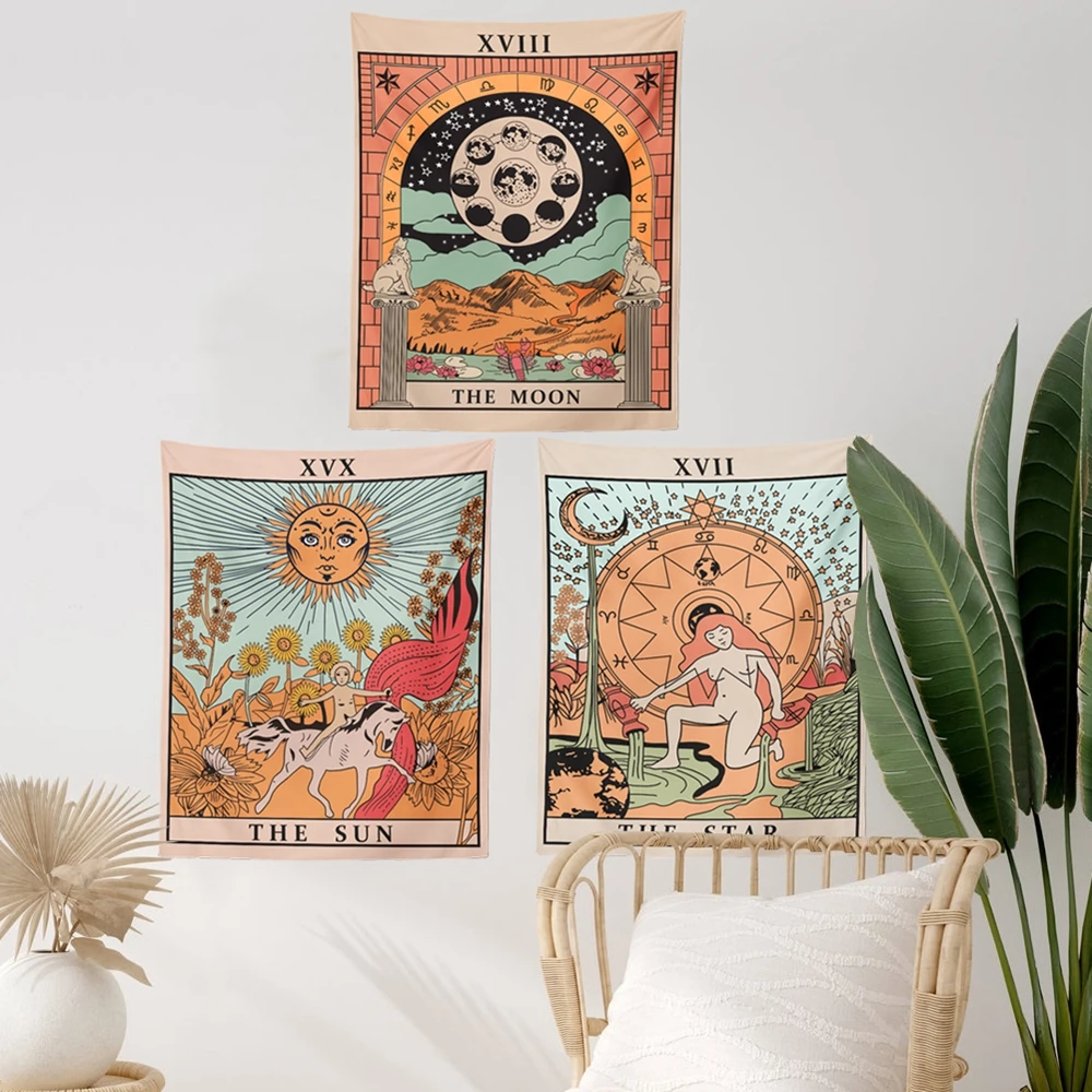 Таро гобелены с флагом-солнце Луна и звезда-богемный хлопковый настенный гобелен