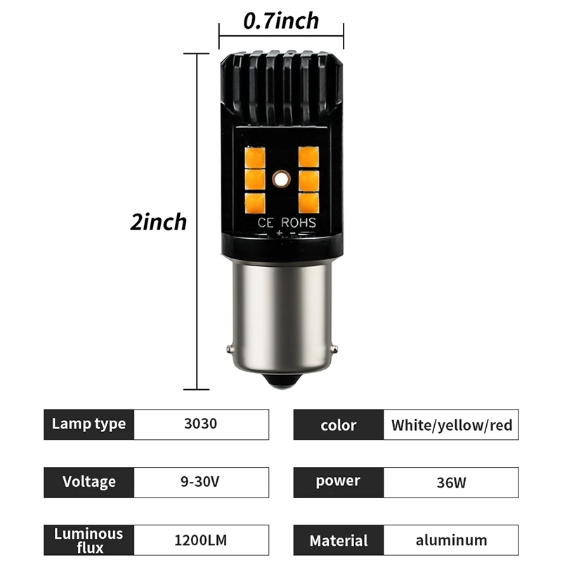 2 шт. желтые 1156 BA15S P21W 12SMD 3030 светодиодные сигнальные лампы для замены сигнала