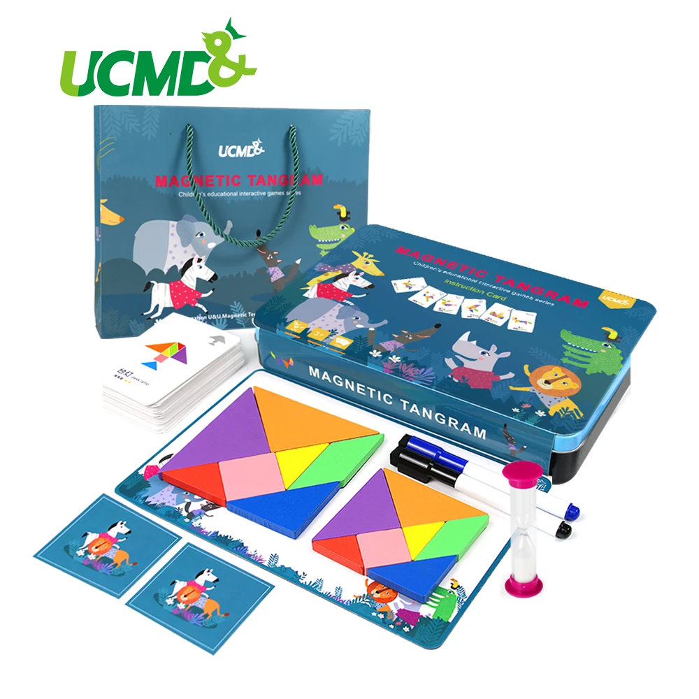 Деревянные магнитные 3D Tangram головоломки игра письма доска для рисования песочные часы обучения Обучающие монтессори игрушка подарок для детей
