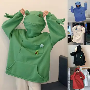 Ladies pullover frog sweater hip hop street wear Harajuku hooded jacket Japanese anime girl cotton sweater 2021 1