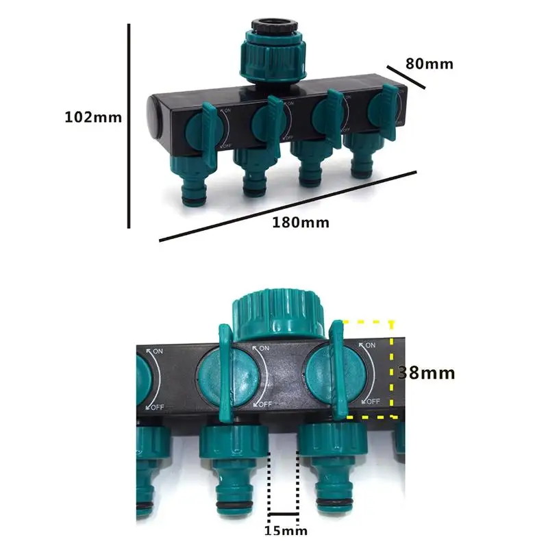 

Garden Watering Lawn Maintenance Faucet One Into Four Out Valve Diverter 4-Way Garden Hose Divider Connector