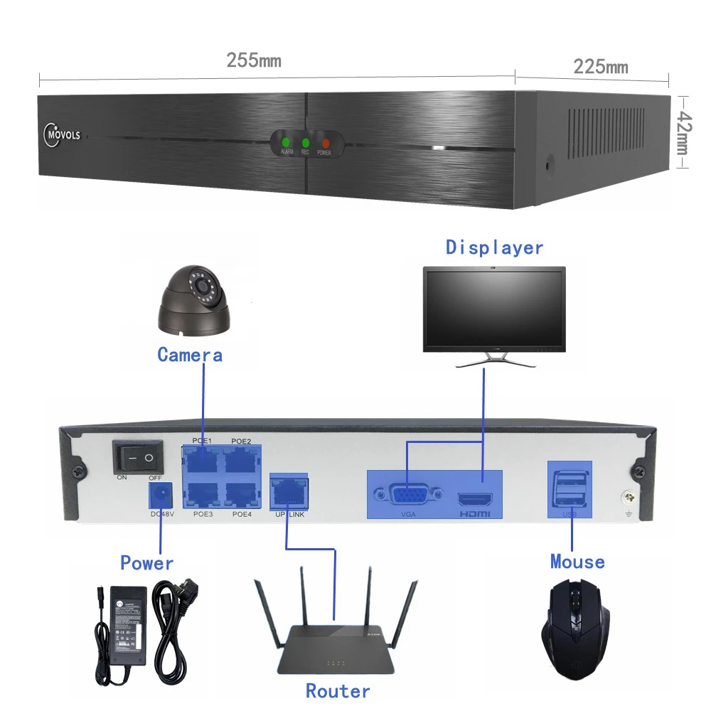 Movols 4CH 1080P POE NVR комплект H.265 камера безопасности Система 2.0MP ИК Крытый Открытый CCTV 4 шт. POE IP камера комплект видеонаблюдения