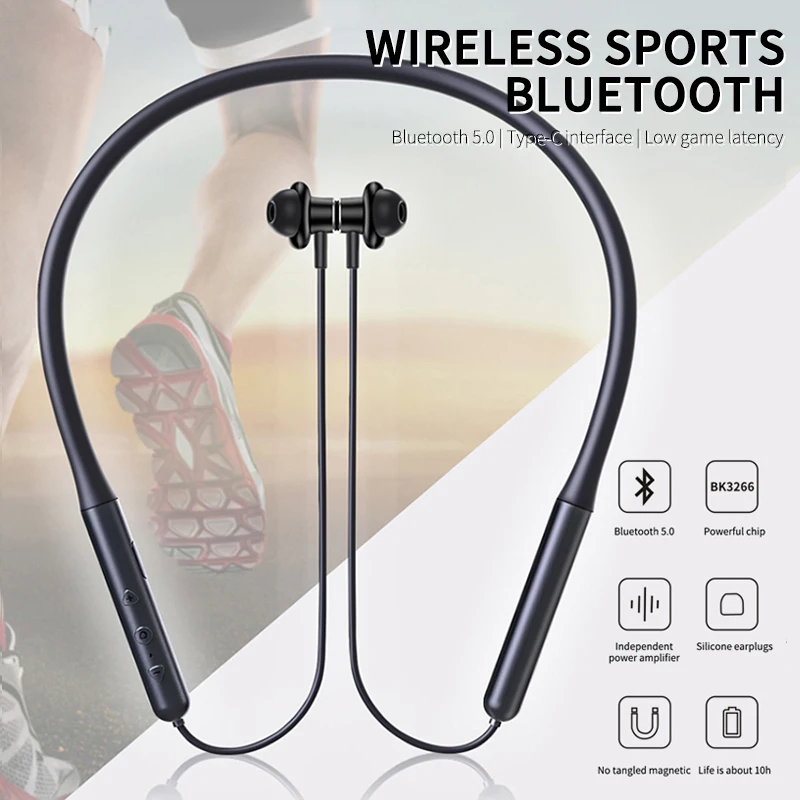 

Bluetooth 5.0 Wireless Sports Earphone Stereo Subwoofer Hanging Neck Hanging Metal Magnetic Bluetooth Headphone Noise Reduction