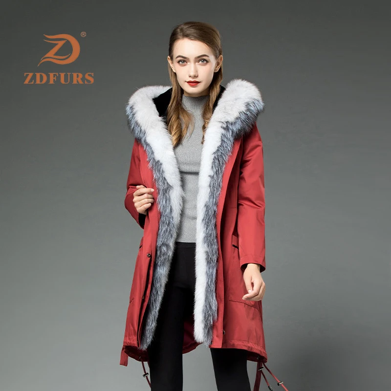 ZDFURS * 2019 новая парка из меха кролика Рекс женская зимняя куртка с капюшоном
