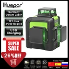 Уровень лазерный Huepar, 12 линий, зеленый лазер Osram, самонивелирующийся, 360 вертикальных и горизонтальных перекрестных