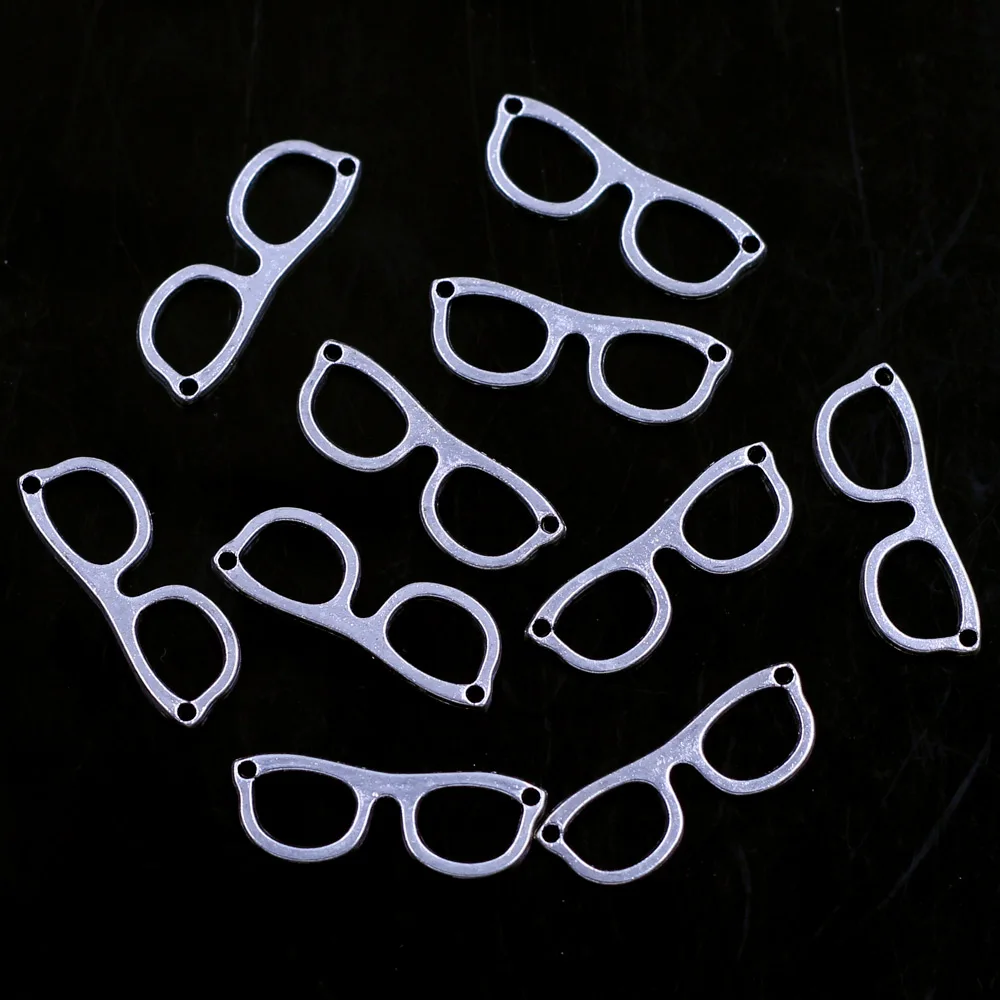 

20Pcs Connector Pendants Eye Glass Shape Cute Metal Silver Tone Fashion Jewelry DIY Findings Charms Craft 29x10mm