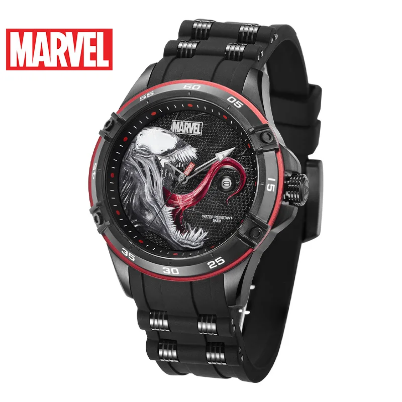 Disney официальный авторизованный Marvel Мстители VENOM кварцевые часы водонепроницаемые мужские наручные часы силиконовый ремешок Мужские Роскошные m-9116
