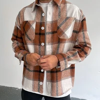 new mens fashion lapel button jacket autumn winter plaid shirt jacket jacket casual patch pocket long sleeved cardigan jacket