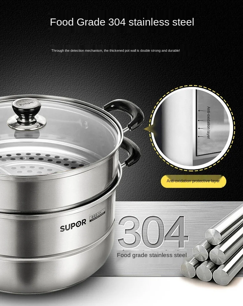

Household 304 Stainless Steel 28 Small Double Multi-Layer Thickening plus Size Steamer Induction Cooker Gas