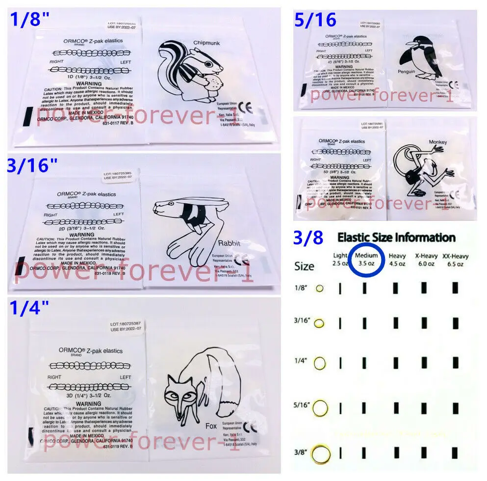 100 Pieces per Bag Dental Orthodontic Elastic Bands 3.5 Ounces 1/8 ORMCO Zoo Pack image 6