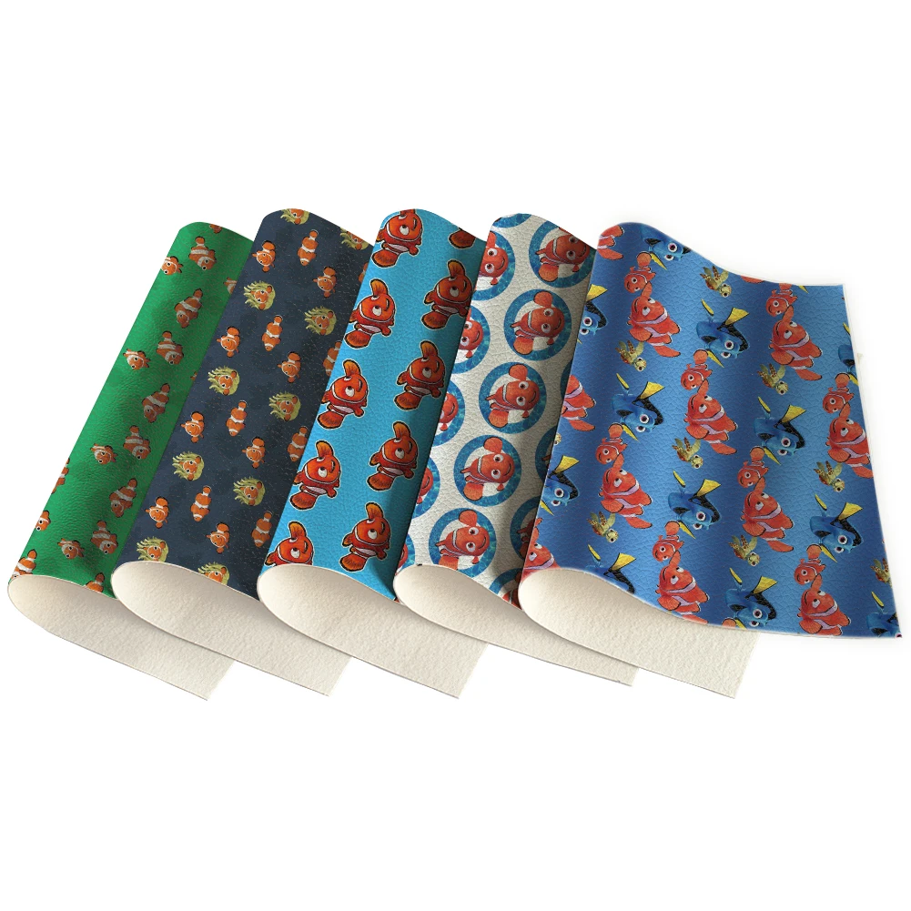 

Little Baby Ship Printed Faux Leather Litchi Cartoon Pattern For DIY Hair Bow Bags Shoes Crafts Material 30X136CM