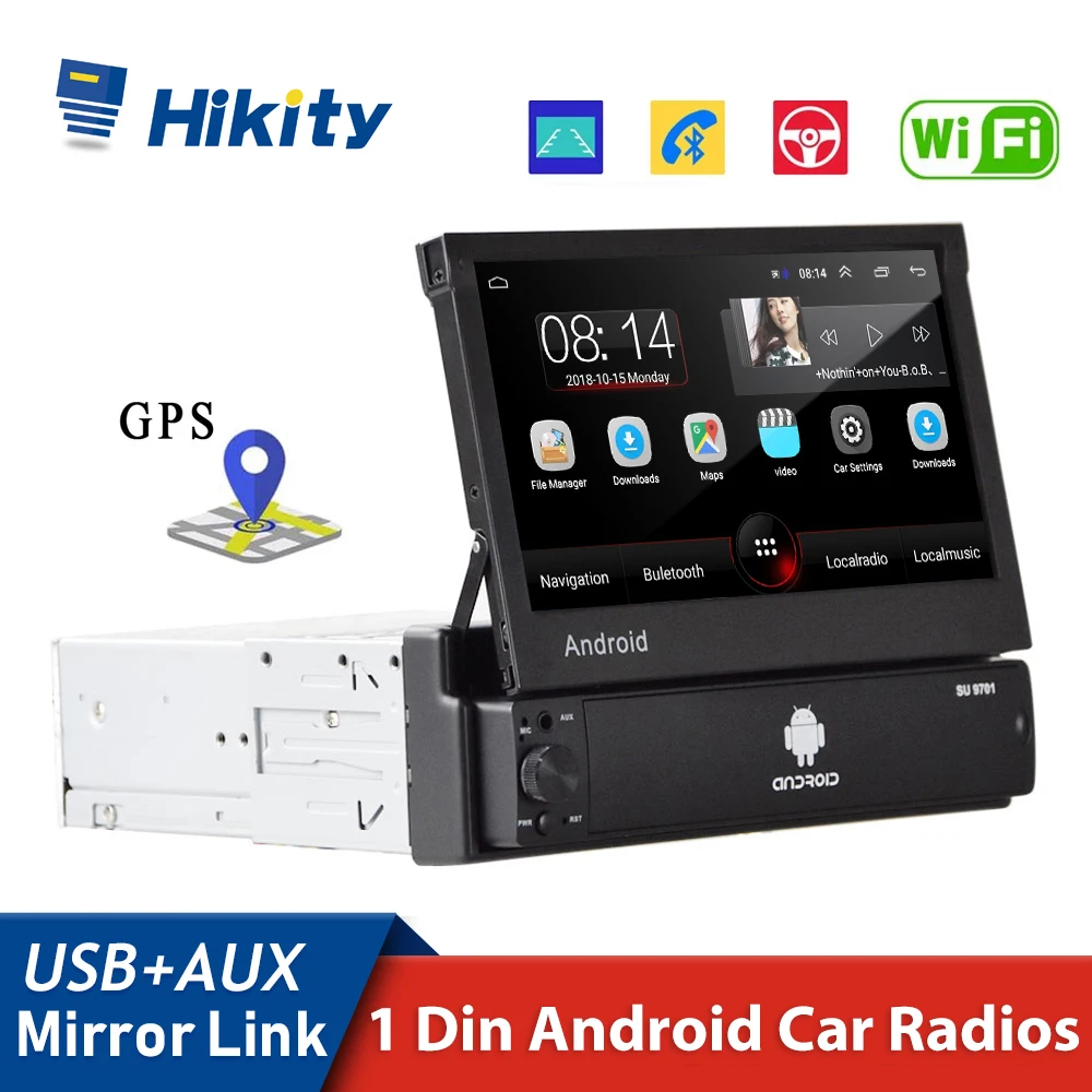 

Hikity Android 8,1 Автомагнитола 1 Din выдвижной 7-дюймовый GPS-навигатор Wifi Автомобильный мультимедийный плеер Mirror Link радио автомобиль