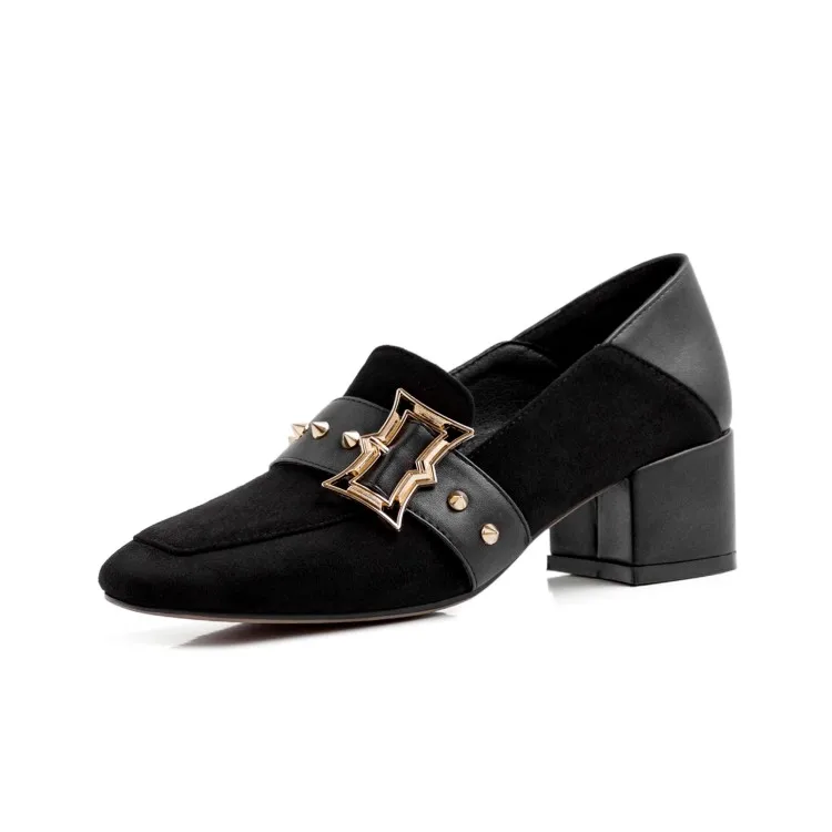 

Natascha Women Pumps Spring Autumn Flock Square Heel Square Toe Women's Shoes Leisure Single Shoes Fashion Rivet Casual Rubber