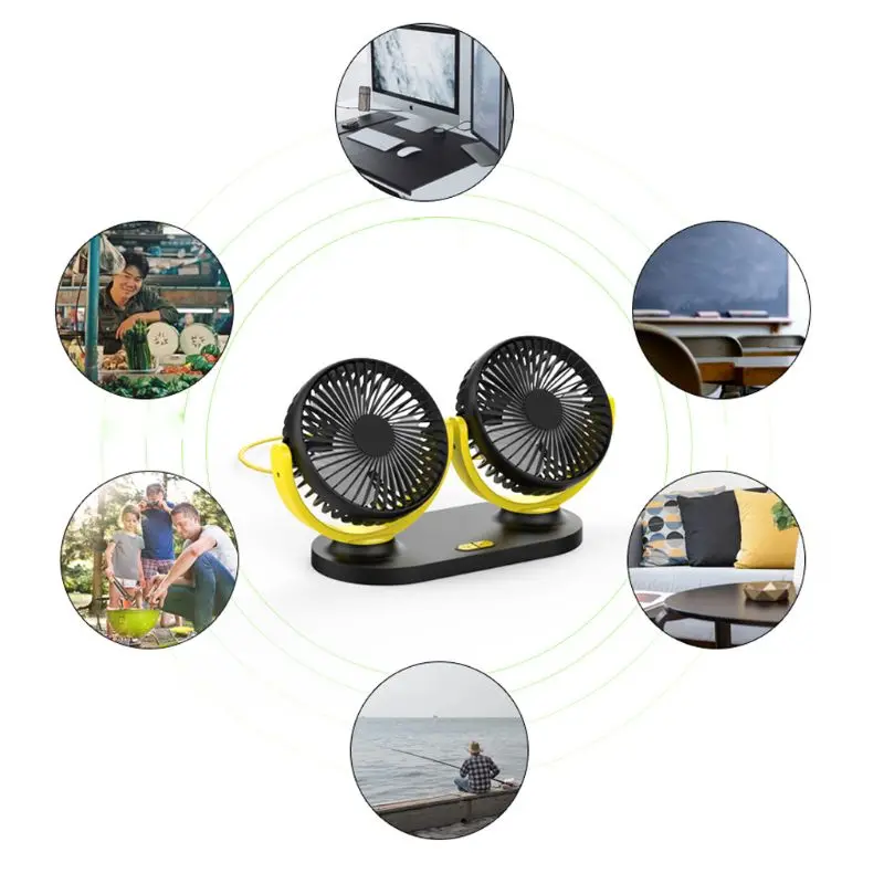 

5V 2A USB Fan 360 Rotatable Dual Head 3 Speeds Adjustable Dashboard Auto Car Fan for Vehicle Home Office Outdoor F2TA