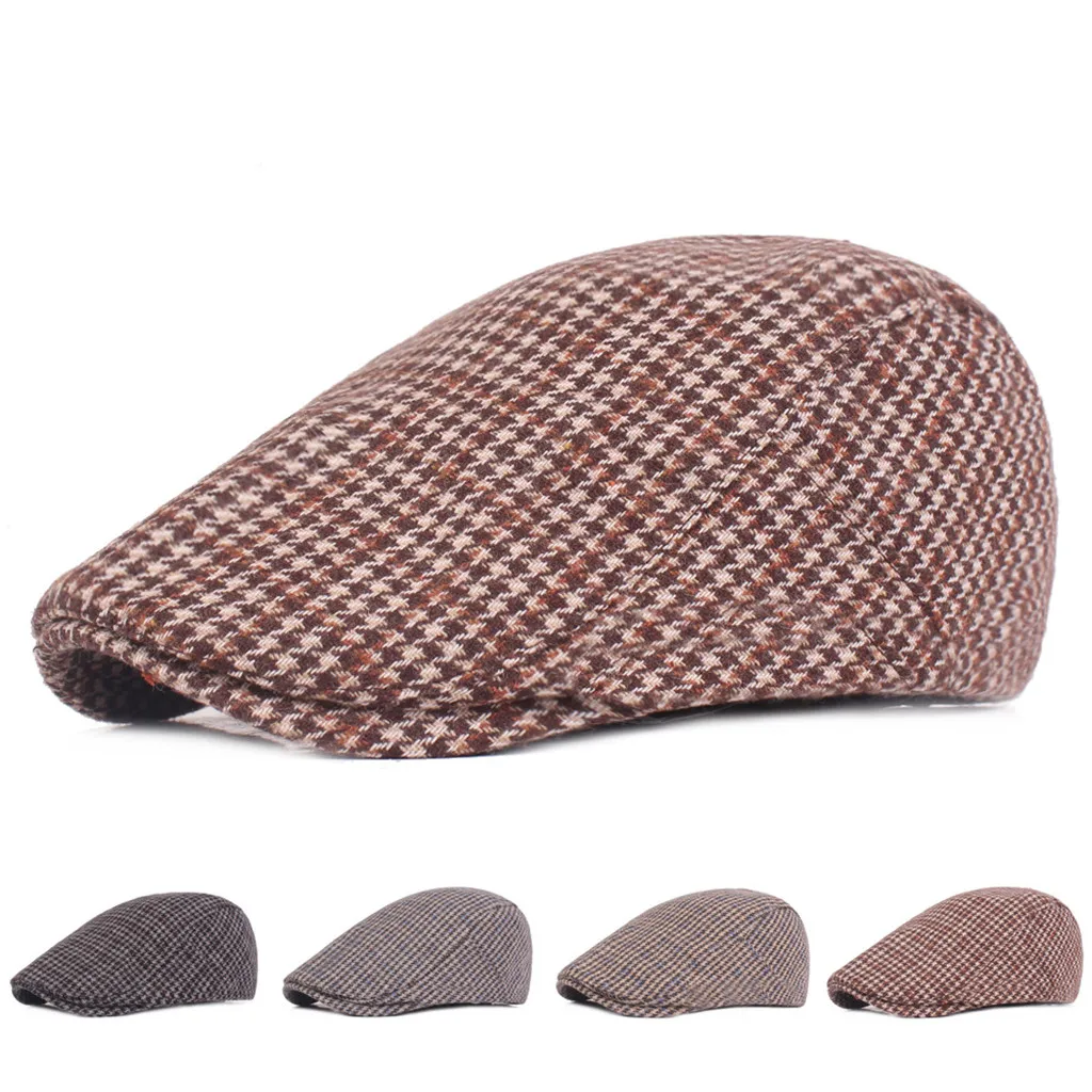 Beret Peaky Blinder Men Women Vintage Plaid Houndstooth Felt Berets Hats Winter Warm Flat Cap Duckbill Caps берет 베레모 #H |