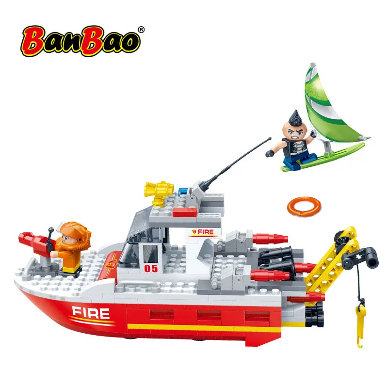 Обучающие строительные блоки BanBao пожарный патруль лодка парусник Чейз кирпичи