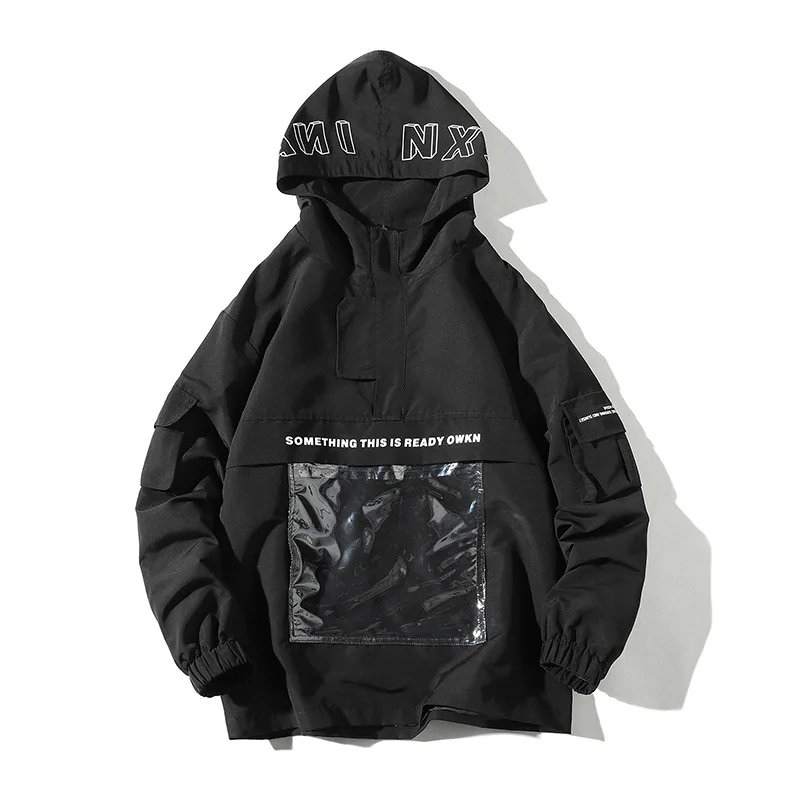 Прозрачная Толстовка Kangoo с карманом и буквенным принтом мужская куртка