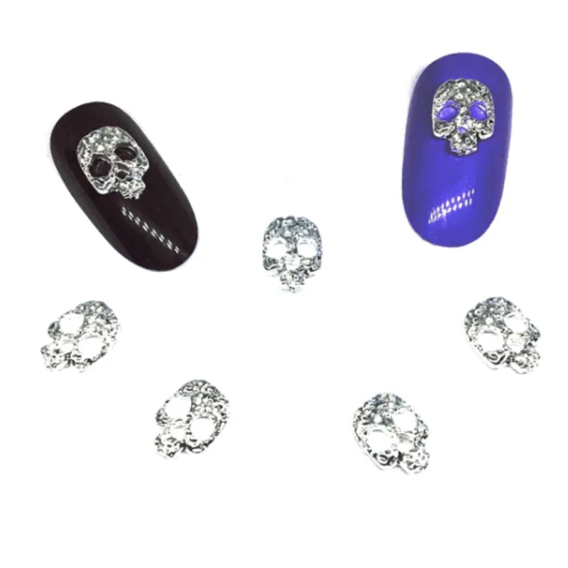 10 шт. Серебристые украшения для дизайна ногтей металлические 3d в виде черепа