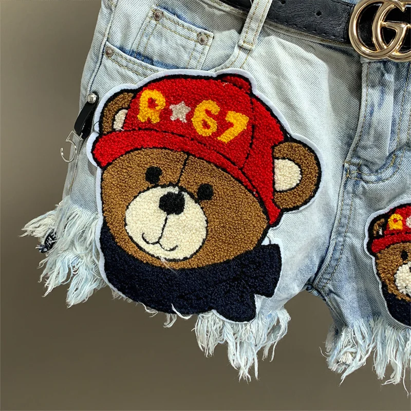 Шорты женские джинсовые с заплатками повседневные свободные штаны трапеция